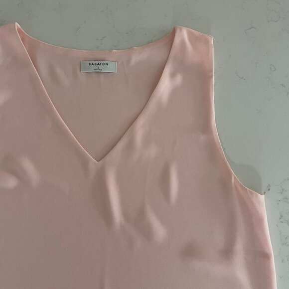 Aritzia Babaton Sleeveless V Neck Lined Polyester Tan Top Soft Pink Sz S - Picture 3 of 13